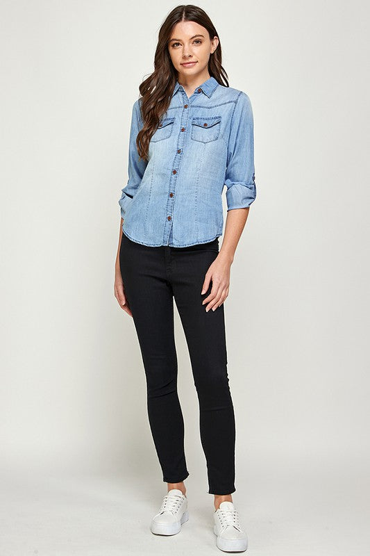Women's Tencel Top Denim Blouse  | Zarnesh