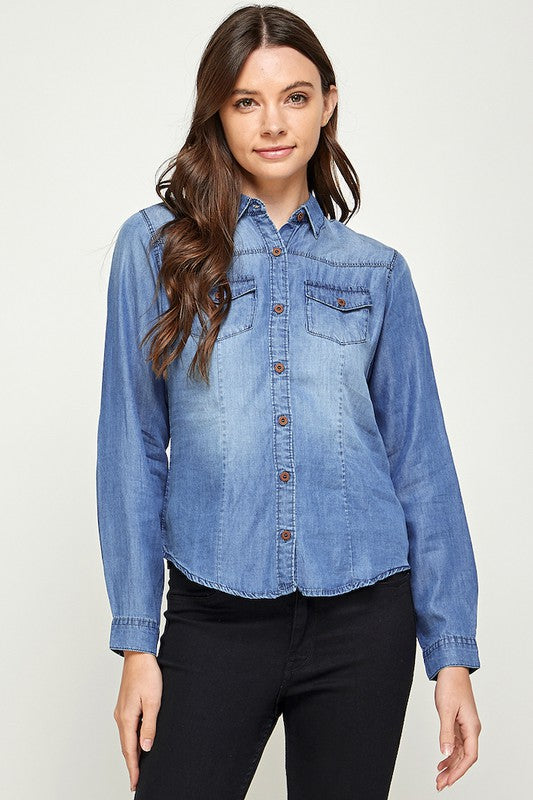 Women's Tencel Top Denim Blouse  | Zarnesh