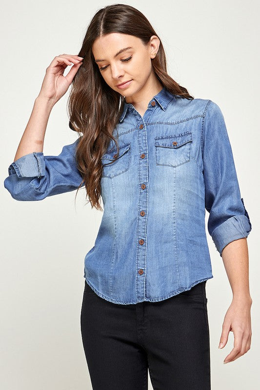 Women's Tencel Top Denim Blouse  | Zarnesh