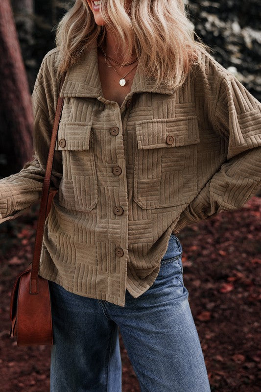Women’s Textured Corduroy Button-Up Pocketed Shacket | Zarnesh