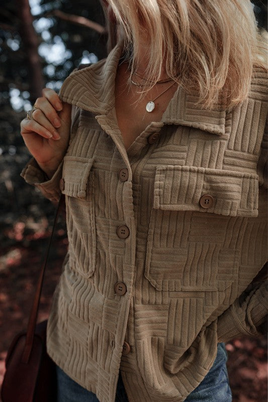 Women’s Textured Corduroy Button-Up Pocketed Shacket | Zarnesh