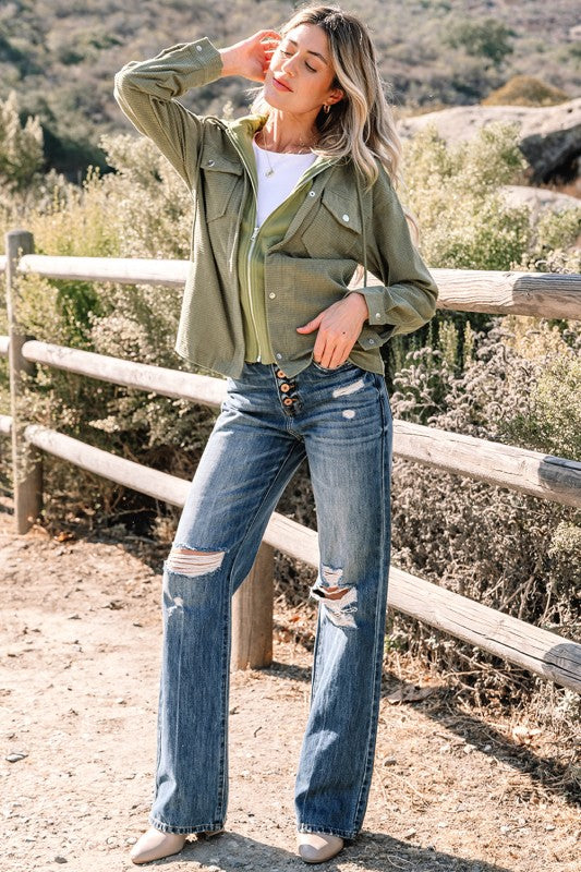 Women’s Textured Knit Hooded Corduroy Jacket | Zarnesh