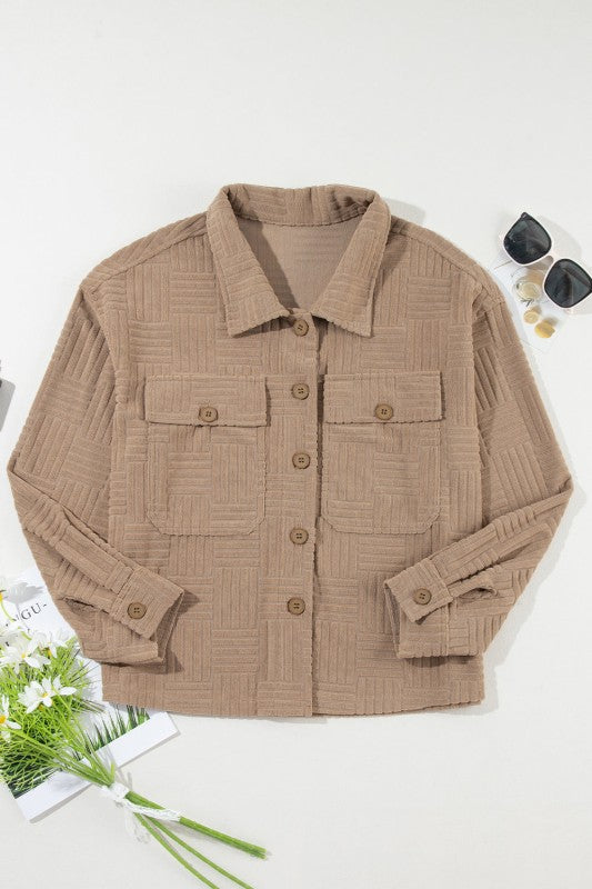 Women’s Textured Corduroy Button-Up Pocketed Shacket | Zarnesh
