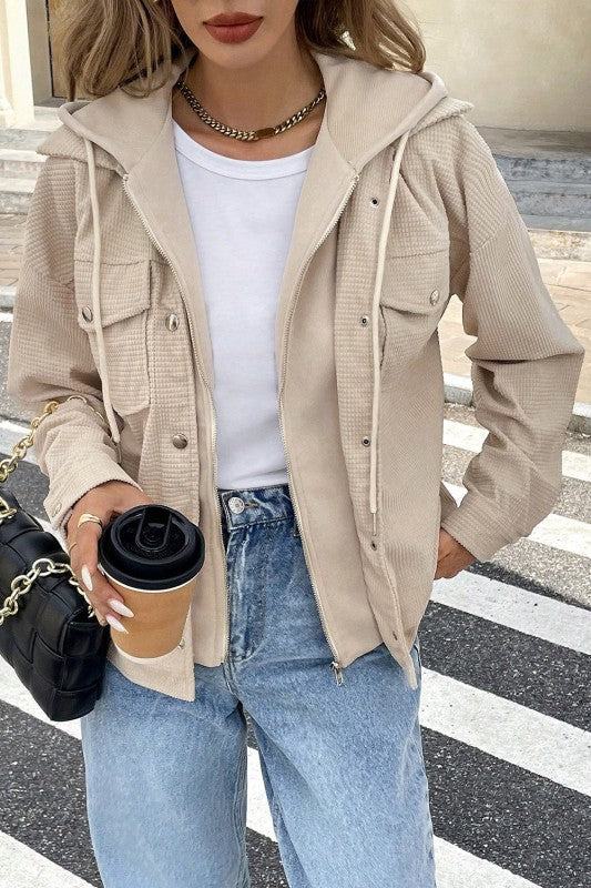 Women’s Textured Knit Hooded Corduroy Jacket | Zarnesh