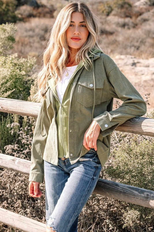 Women’s Textured Knit Hooded Corduroy Jacket | Zarnesh