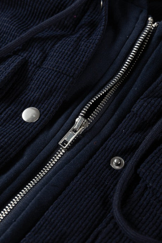 Women’s Textured Knit Hooded Corduroy Jacket | Zarnesh