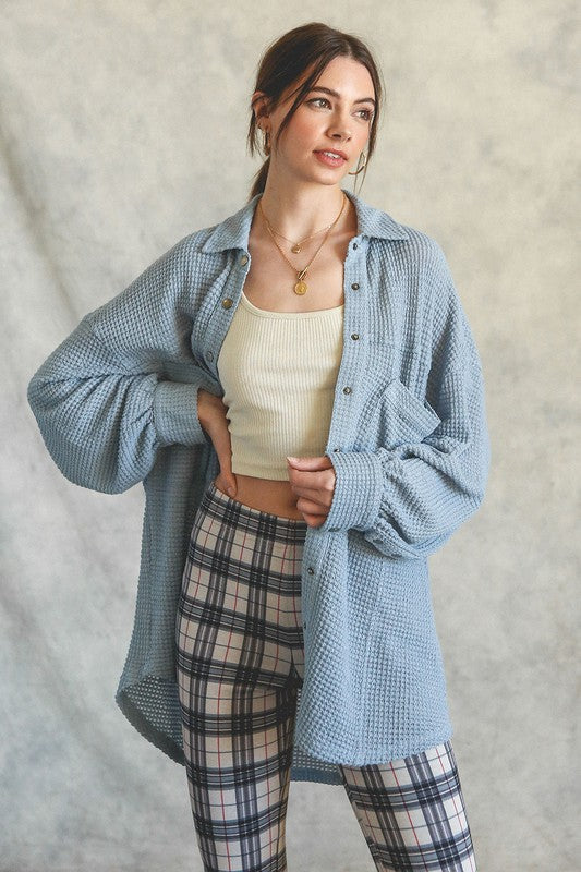 Women’s Thermal Knit Button Down Shacket Top | Zarnesh