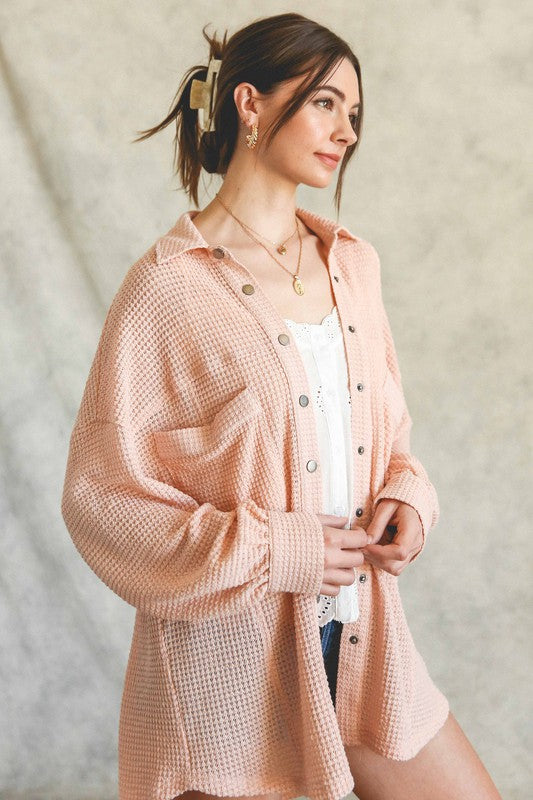 Women’s Thermal Knit Button Down Shacket Top | Zarnesh