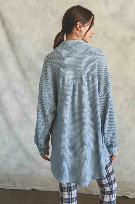 Women’s Thermal Knit Button Down Shacket Top | Zarnesh