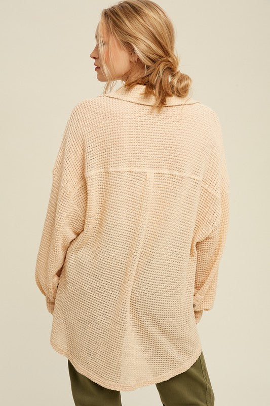 Women’s Thermal Knit Button Down Shacket Top | Zarnesh