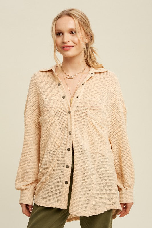 Women’s Thermal Knit Button Down Shacket Top | Zarnesh