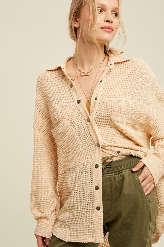 Women’s Thermal Knit Button Down Shacket Top | Zarnesh