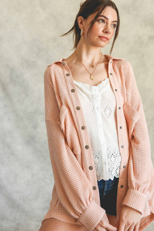 Women’s Thermal Knit Button Down Shacket Top | Zarnesh