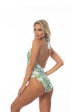 Women’s Tropical Print One-Piece V-Neck Halter Swimsuit | Zarnesh