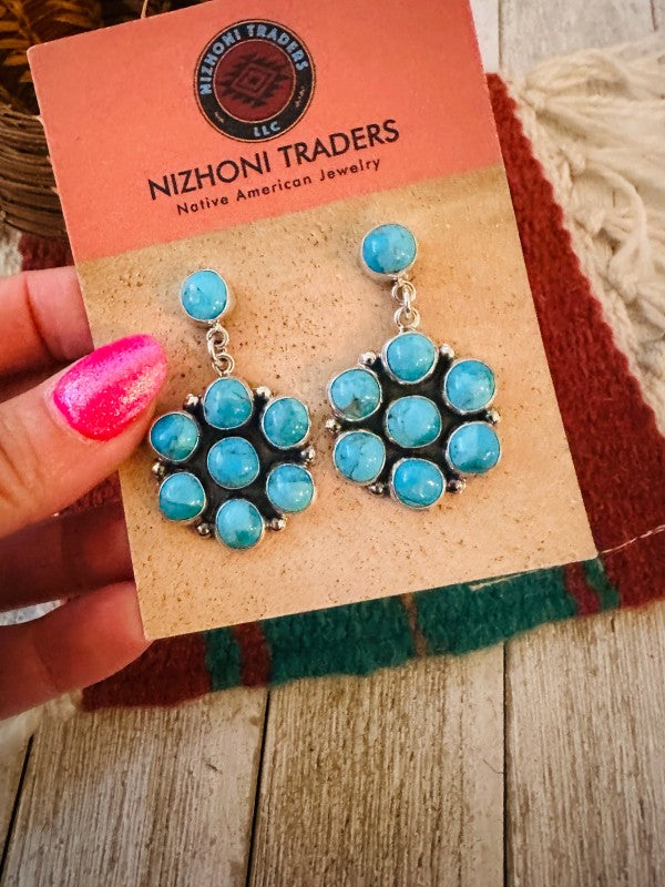 Women's Navajo Sterling Silver & Turquoise Cluster Dangle Earrings | Zarnesh