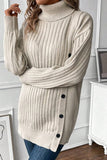Women’s Turtle Neck Button Down Decor Pullover Sweater | Zarnesh