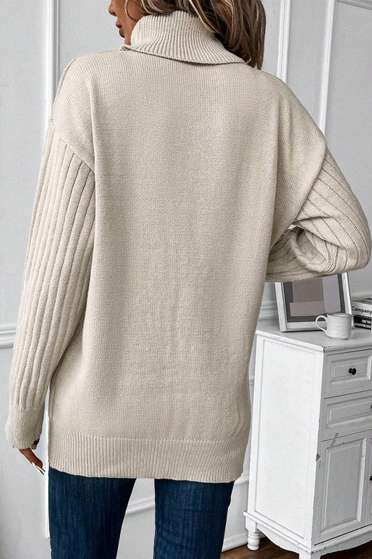 Women’s Turtle Neck Button Down Decor Pullover Sweater | Zarnesh