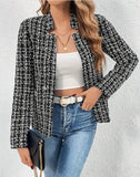 Women’s Tweed Plaid Button-Up Open Front Blazer Jacket | Zarnesh