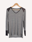 Women’s V-Neck Sweatshirt with Faux Leather | Zarnesh