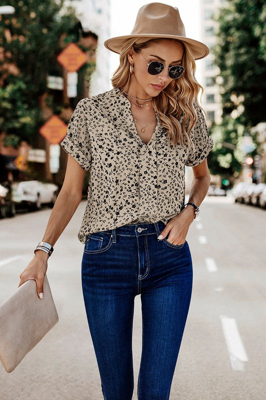 Women’s V Neck Floral Print Batwing Sleeve Blouse | Zarnesh