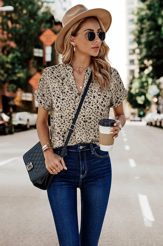 Women’s V Neck Floral Print Batwing Sleeve Blouse | Zarnesh