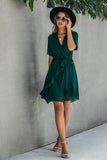 Women’s V Neck Polka Dot Short Sleeve Ruffled Hem Wrap Dress | Zarnesh