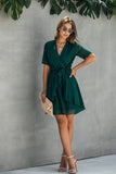 Women’s V Neck Polka Dot Short Sleeve Ruffled Hem Wrap Dress | Zarnesh