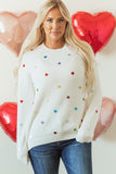 Women’s Valentine Heart Knit Sequin Ribbed Crew Neck Sweater | Zarnesh