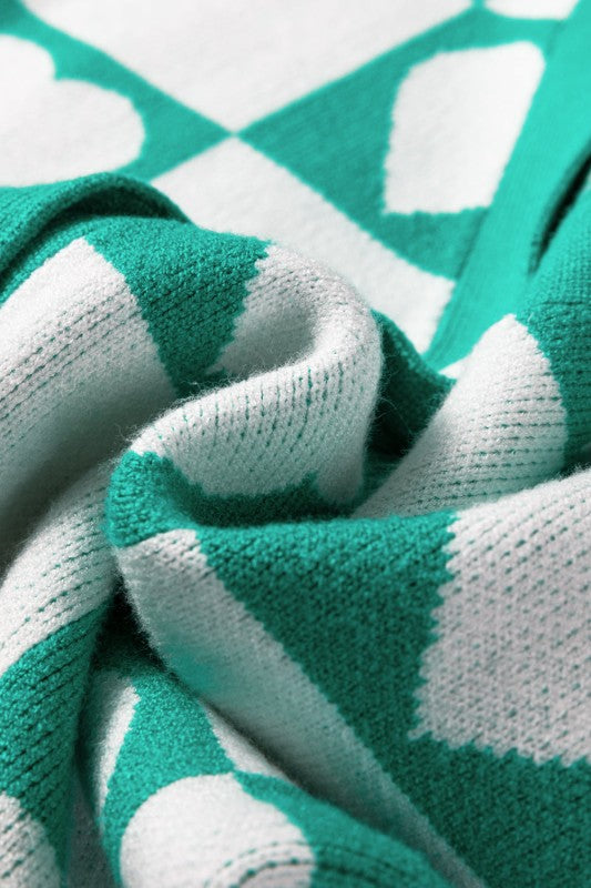 Women’s Valentines Heart Checkered Button V-Neck Cardigan | Zarnesh