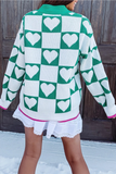 Women’s Valentines Heart Checkered Button V-Neck Cardigan | Zarnesh