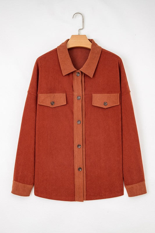 Women’s Velvet Flap Pocket Button-Up Drop Shoulder Shacket | Zarnesh