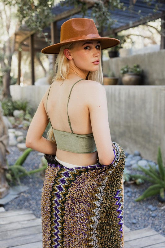 Women Velvet Adjustable Straps Cropped Longline Bralette Zarnesh