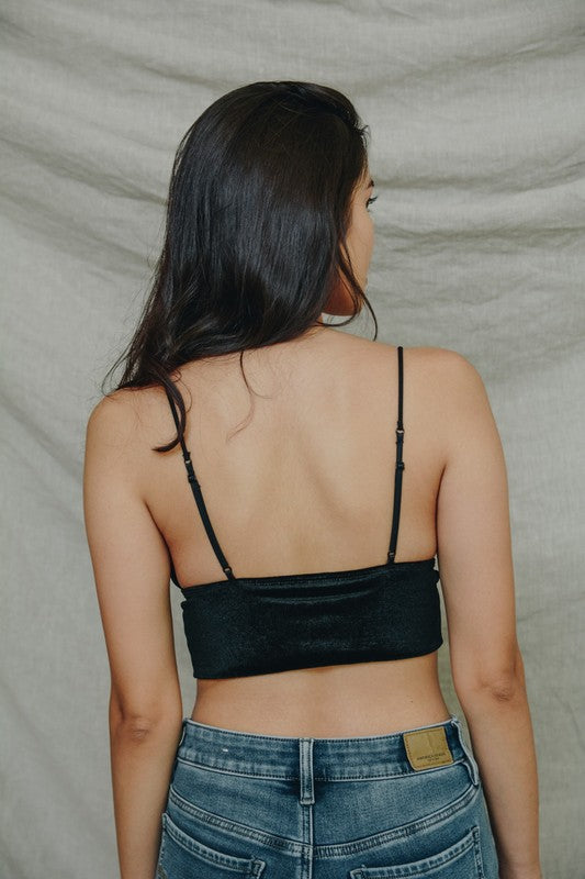 Women Velvet Adjustable Straps Cropped Longline Bralette Zarnesh