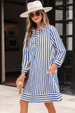 Women’s Vertical Stripe Collar Button Side Pockets Mini Dress | Zarnesh
