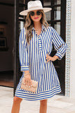 Women’s Vertical Stripe Collar Button Side Pockets Mini Dress | Zarnesh