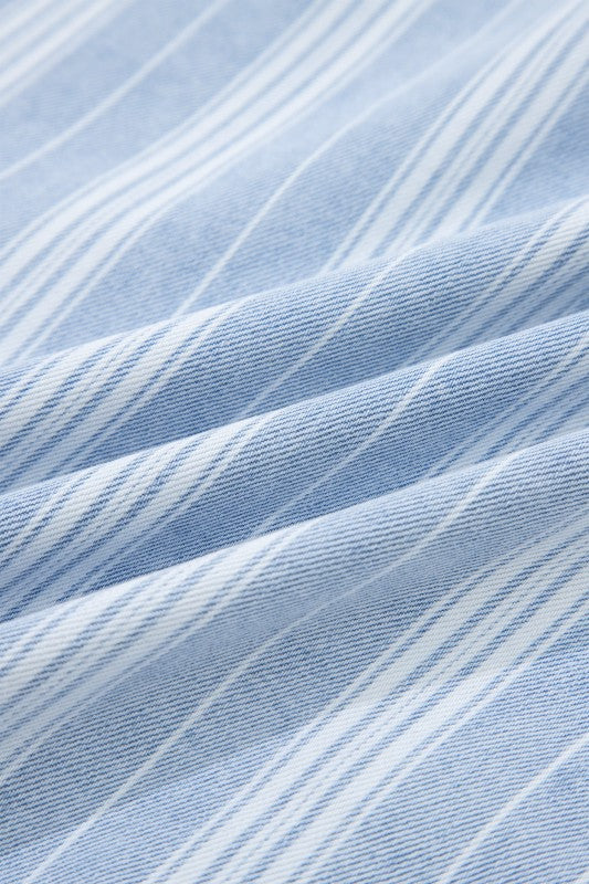 Women's Vertical Striped Denim Chest Pocket Shacket | Zarnesh