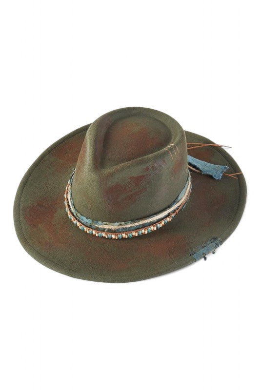 Women’s Vintage Olive Distressed Western Fedora Cowboy Hat | Zarnesh