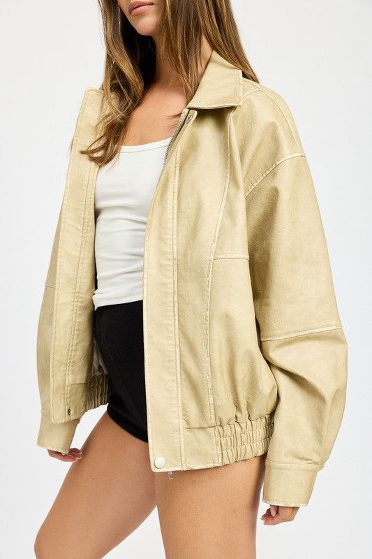 Women’s Vintage PU Oversized Bomber Jacket | Zarnesh