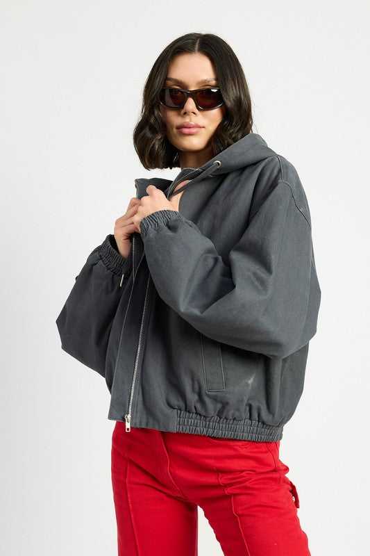 Women’s Vintage Washed Denim Zip Up Hoodie Jacket | Zarnesh