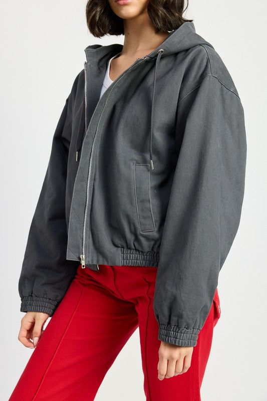 Women’s Vintage Washed Denim Zip Up Hoodie Jacket | Zarnesh