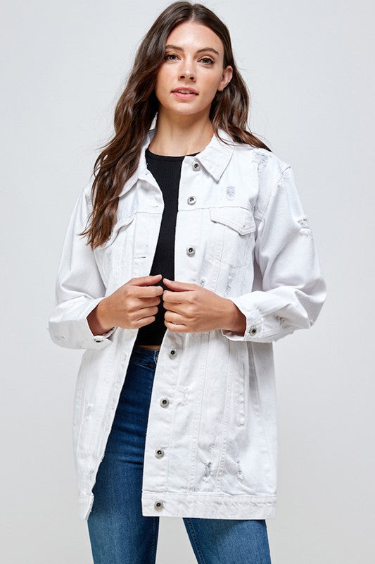 Women's Denim Quarter Distressed Washed Jackets | Zarnesh