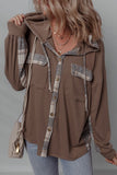 Women’s Waffle Patchwork Plaid Button-Up Hooded Shacket | Zarnesh