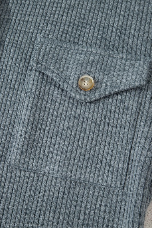 Women’s Waffle Ribbed Knit Button Up Flap Pocket Shacket | Zarnesh