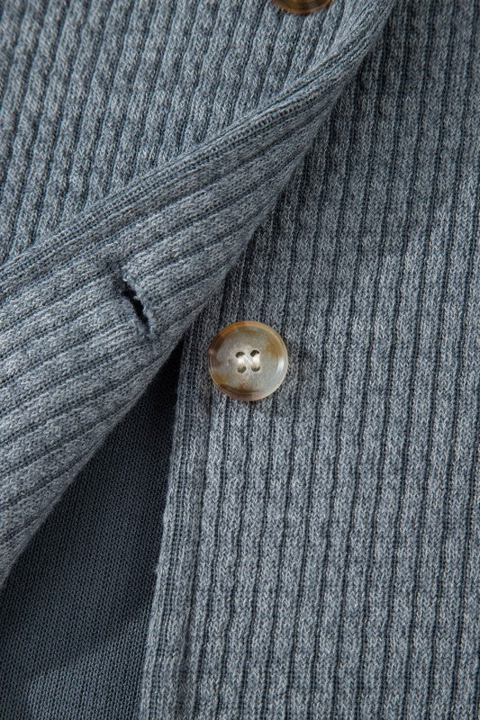 Women’s Waffle Ribbed Knit Button Up Flap Pocket Shacket | Zarnesh