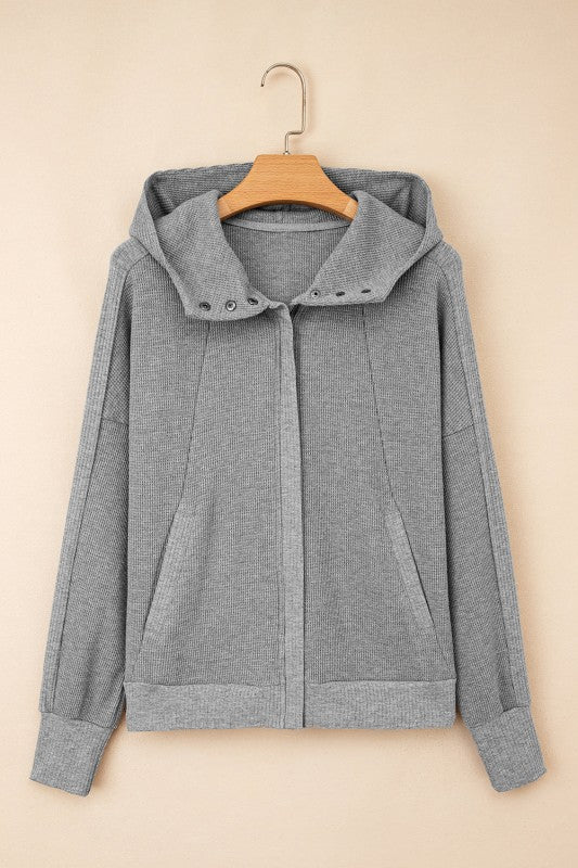 Women’s Waffle Snap Button Zip-Up Hooded Jacket | Zarnesh