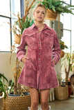 Women’s Washed Corduroy Collar Neck Snap Button Mini Dress | Zarnesh