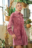 Women’s Washed Corduroy Collar Neck Snap Button Mini Dress | Zarnesh