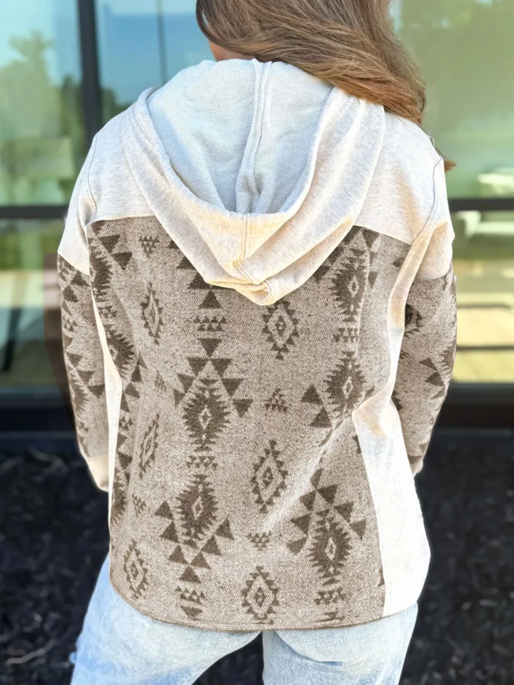 Women’s Western Aztec Print Hooded Colorblock Shacket | Zarnesh