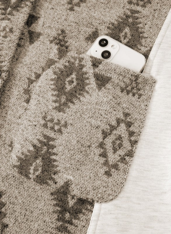 Women’s Western Aztec Print Hooded Colorblock Shacket | Zarnesh