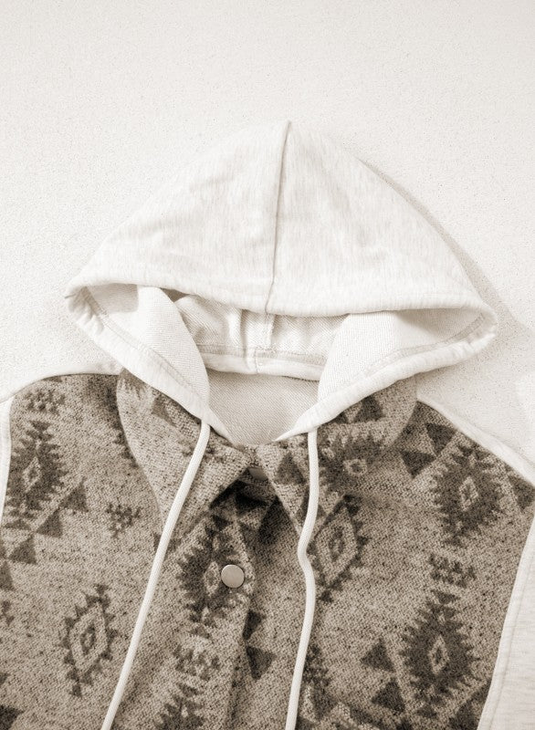 Women’s Western Aztec Print Hooded Colorblock Shacket | Zarnesh